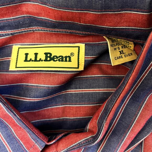 LL Bean Button Up Shirt Mens XL Red Blue Striped Dress Workwear Business Casual - Picture 5 of 7